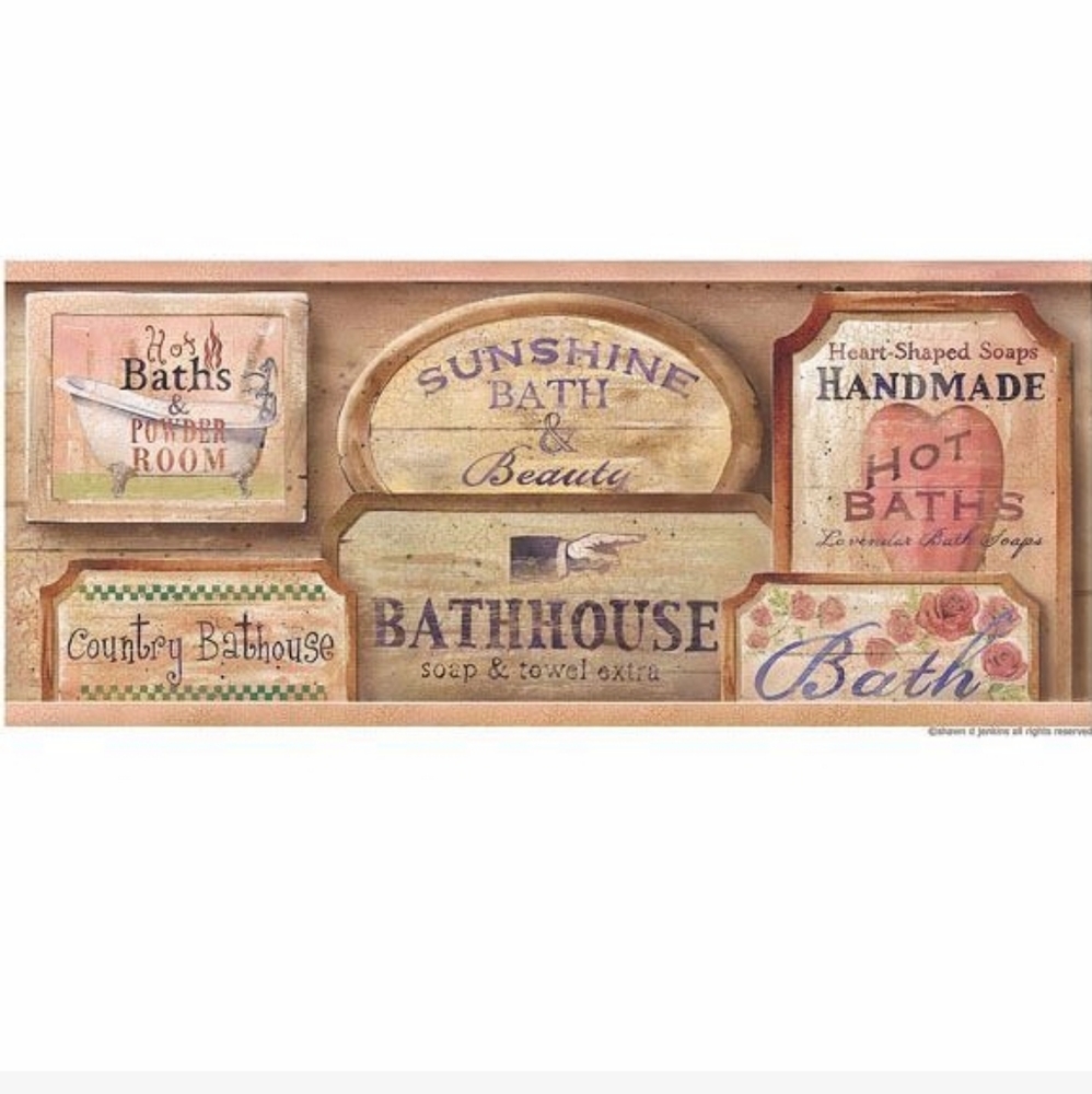 Wallpaper Border Pink Vintage Bath Signs